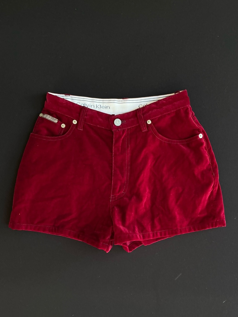 Calvin Klein Women's Burgundy Velvet High Waist Shorts